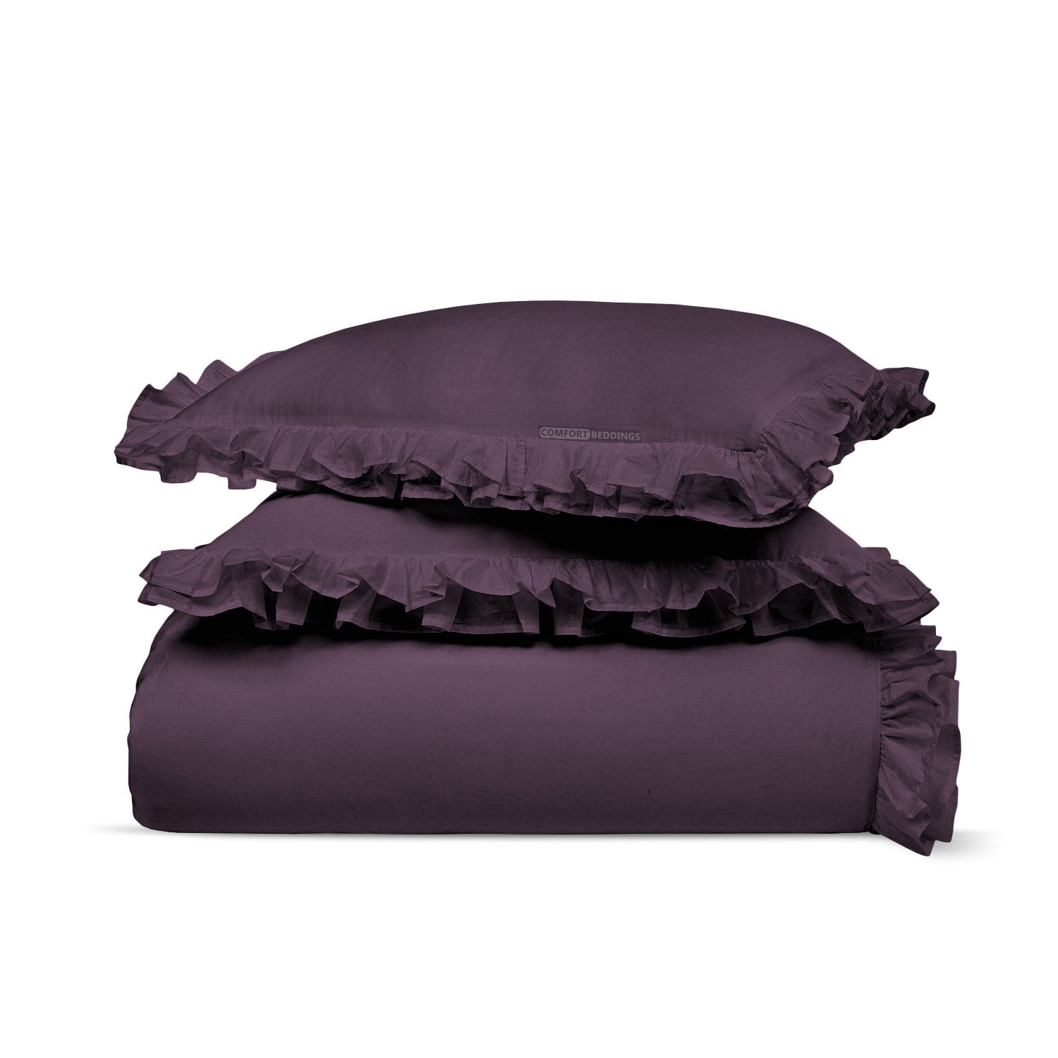 Plum Trimmed Ruffle Duvet Cover