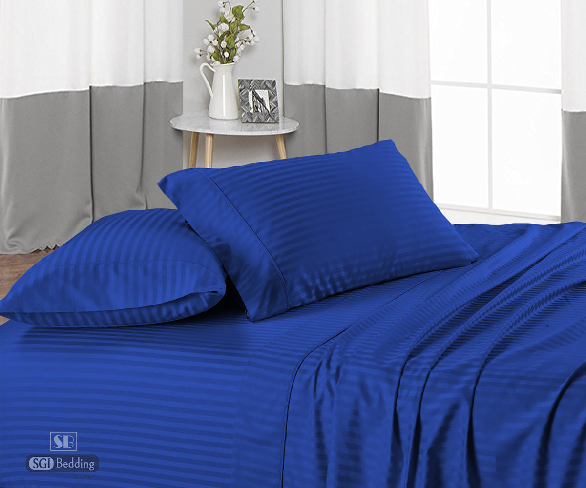 Royal Blue Stripe Queen Size Sheet Sets