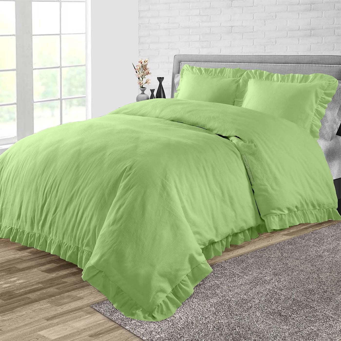 Sage Trimmed Ruffle Duvet Cover