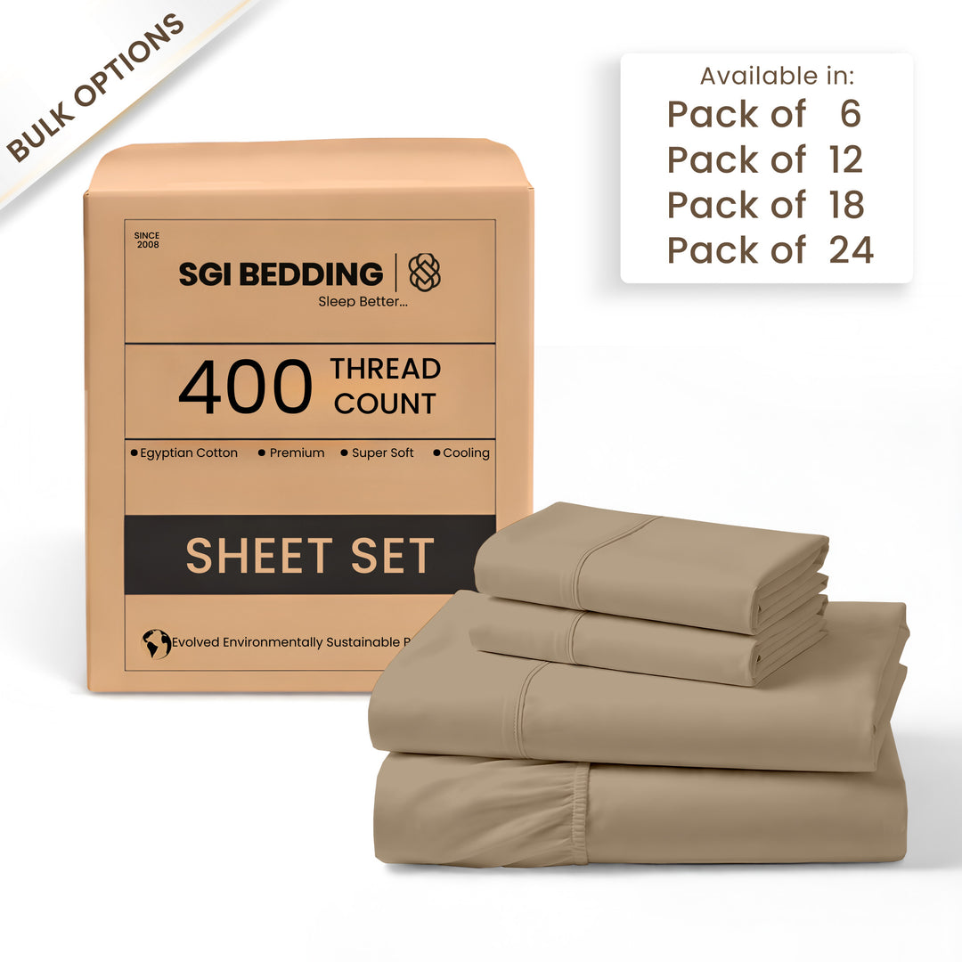 400 TC Egyptian Cotton Bulk Hotel Sheet Sets – Premium Hotel Bedding (6 & 12 Pack)