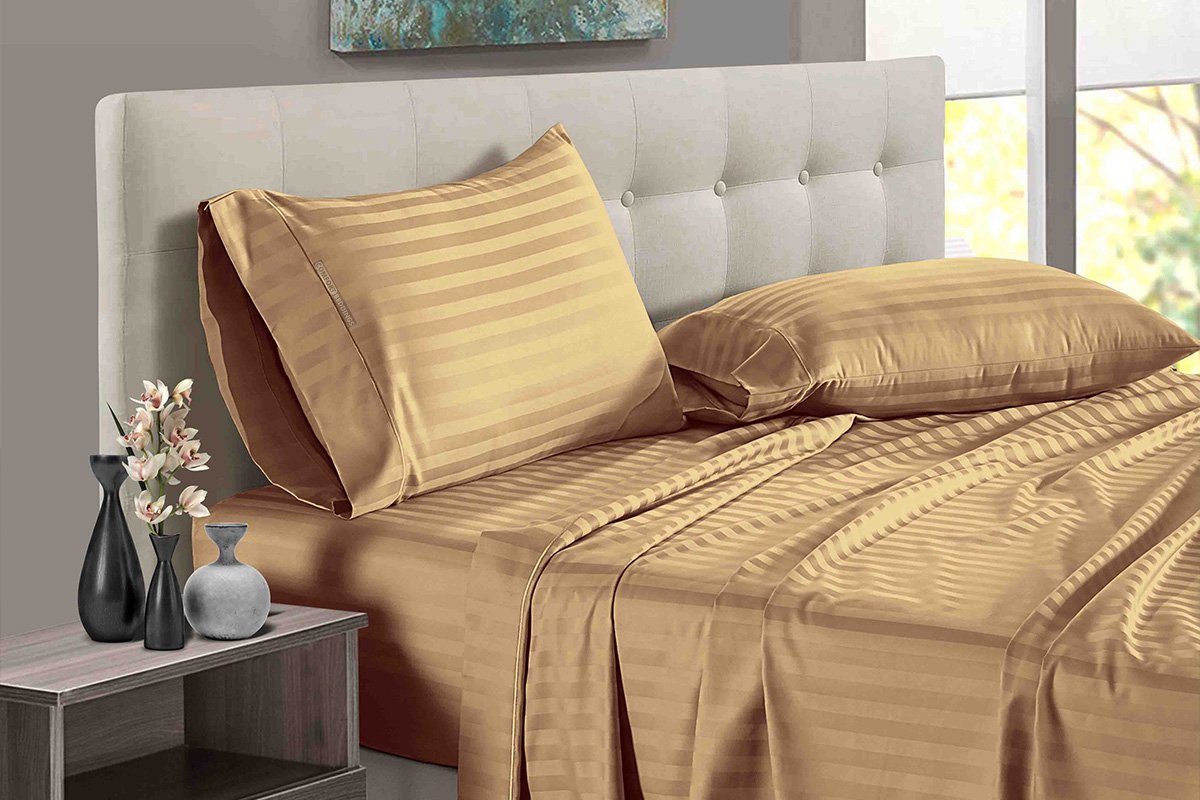 Taupe Stripe Split King Sheets