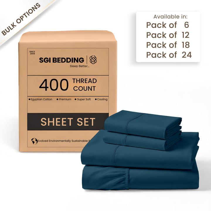 400 TC Egyptian Cotton Bulk Hotel Sheet Sets – Premium Hotel Bedding (6 & 12 Pack)