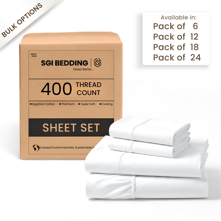 400 TC Egyptian Cotton Bulk Hotel Sheet Sets – Premium Hotel Bedding (6 & 12 Pack)