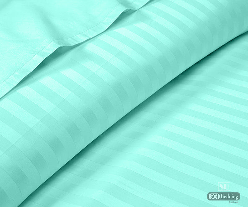 Aqua Green Stripe Flat Sheets Set