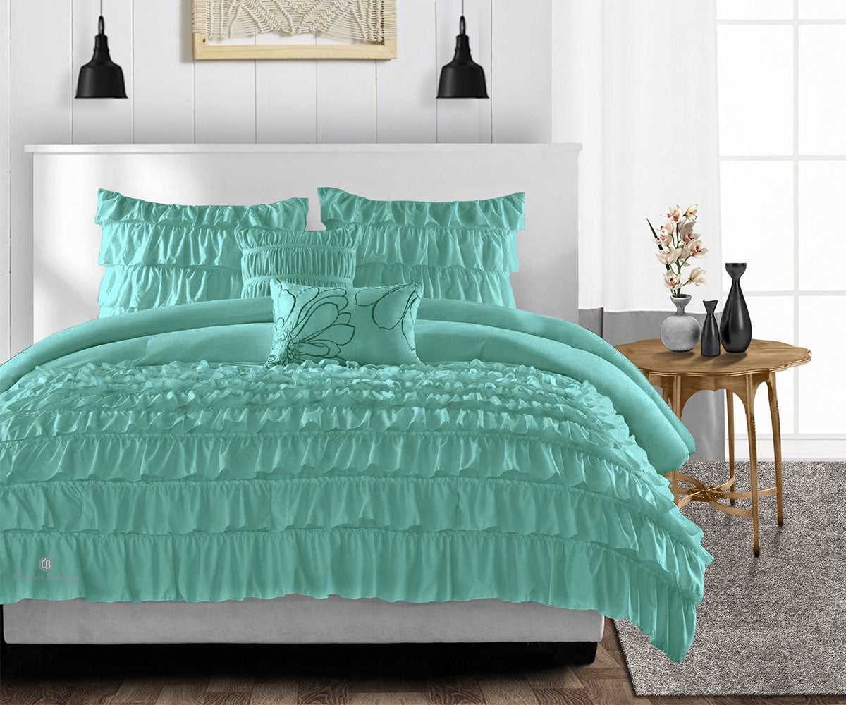 Luxury Aqua Green ruffled comforter
