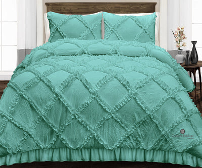 Aqua Green Diamond Ruffle Comforter