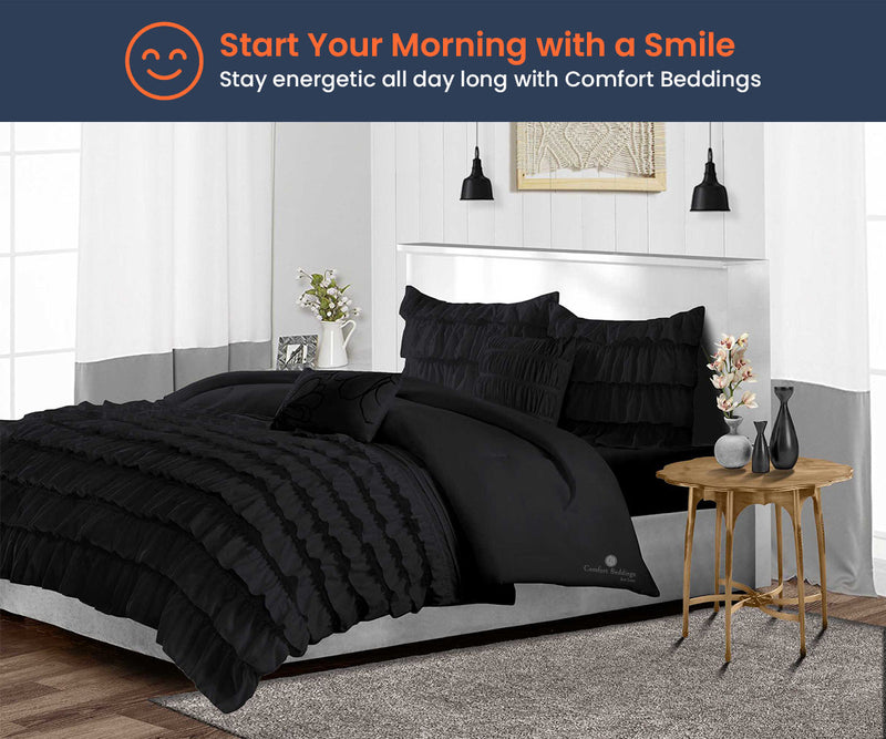 Rich 100% Cotton Black ruffled comforter