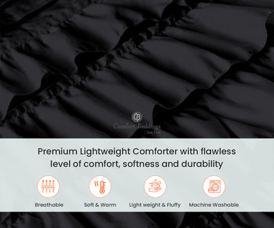 Rich 100% Cotton Black ruffled comforter