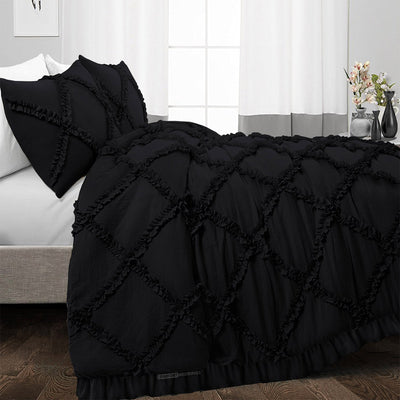 Luxurious Black diamond ruffled Duvet Cover And Pillowcases