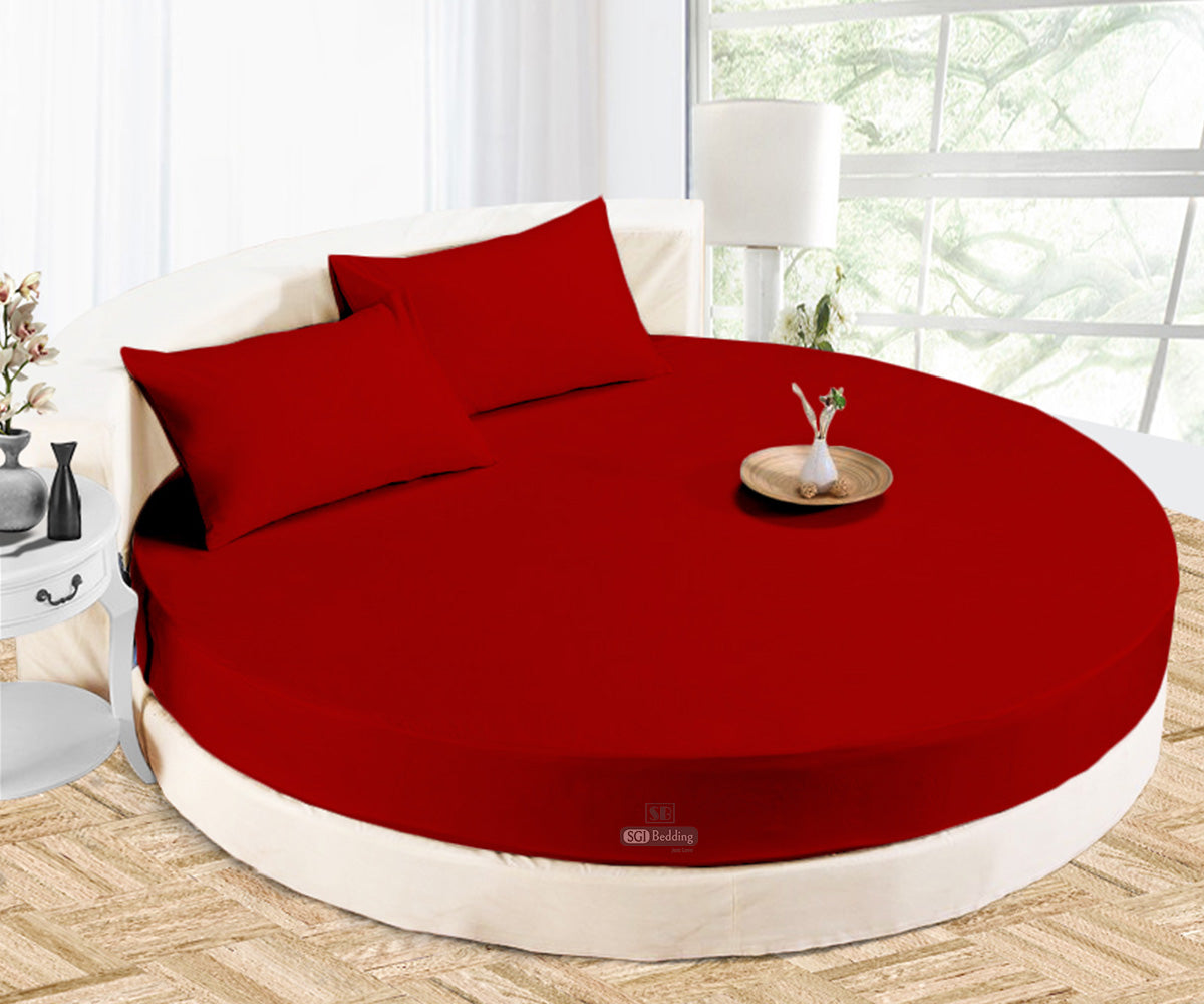 Luxury Blood Red Round Sheets Set 100% Egyptian Cotton