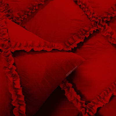 Egyptian Cotton Blood Red Diamond Ruffled Duvet Cover