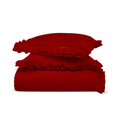 Blood red Trimmed Ruffle Duvet Cover