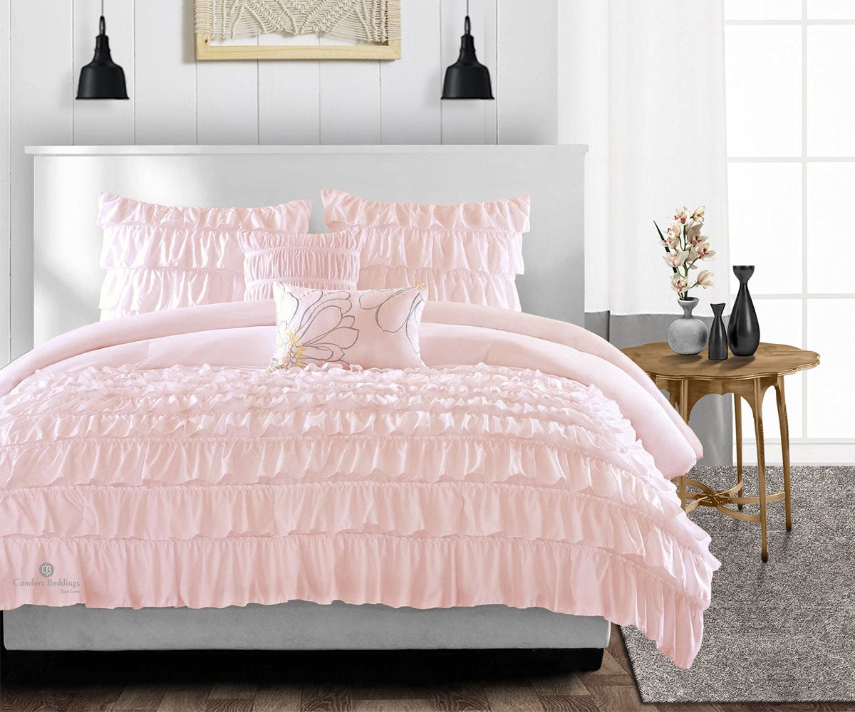 Luxury blush ruffled comforter