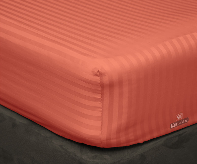 Luxury Brick red Striped Fitted Sheets