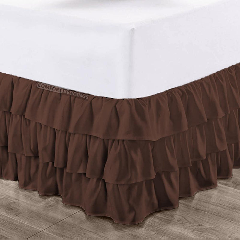 chocolate multi ruffle bed skirt