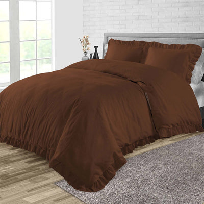 Chocolate Trimmed Ruffle Duvet Cover