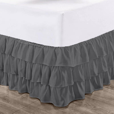 LUXURY DARK GREY MULTI RUFFLED BED SKIRT