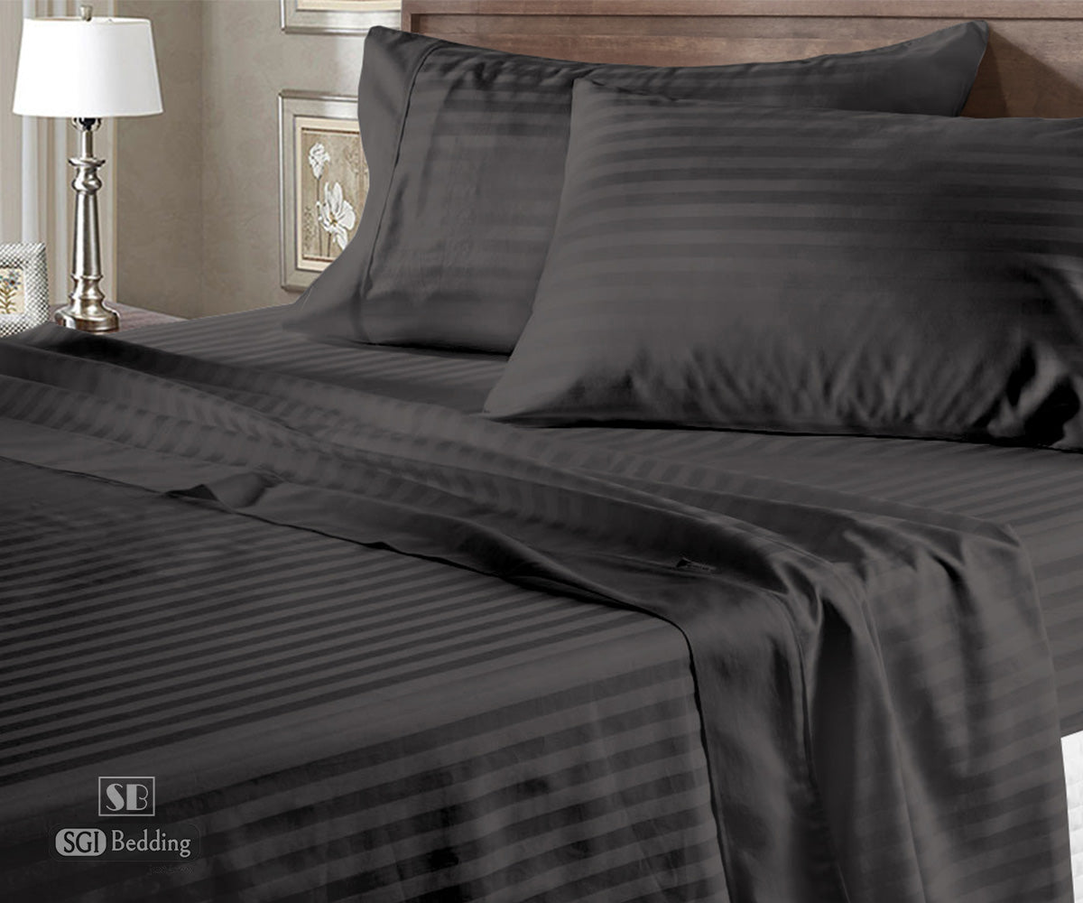 Luxury Dark Grey Stripe Flat Sheets 100% Egyptian Cotton