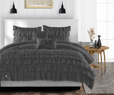Classy Dark Grey ruffled comforter