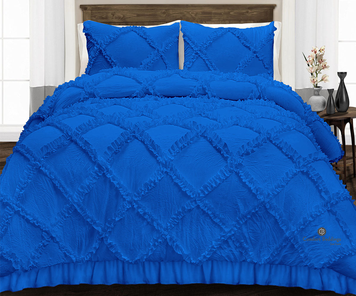 Royal Blue Diamond Ruffle Comforter