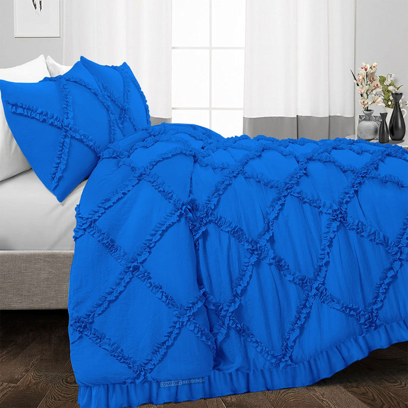 Luxurious royal blue diamond ruffled Duvet Cover And Pillowcases