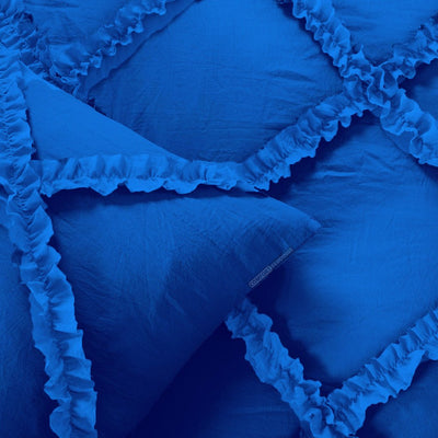 Luxurious royal blue diamond ruffled Duvet Cover And Pillowcases