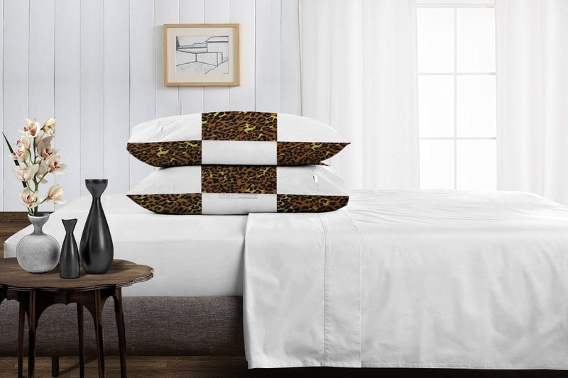 Luxury leopard print with white chex pillowcases