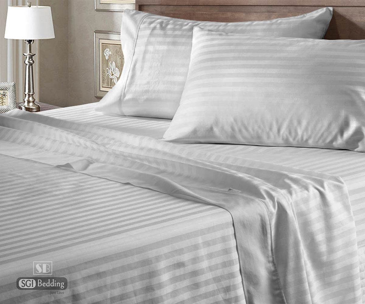 Luxury Light Grey Stripe Flat Sheets 100% Egyptian Cotton