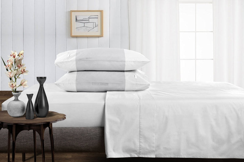 1000 TC Light Grey - white contrast pillowcases