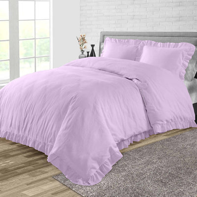 Lilac Trimmed Ruffle Duvet Cover Set