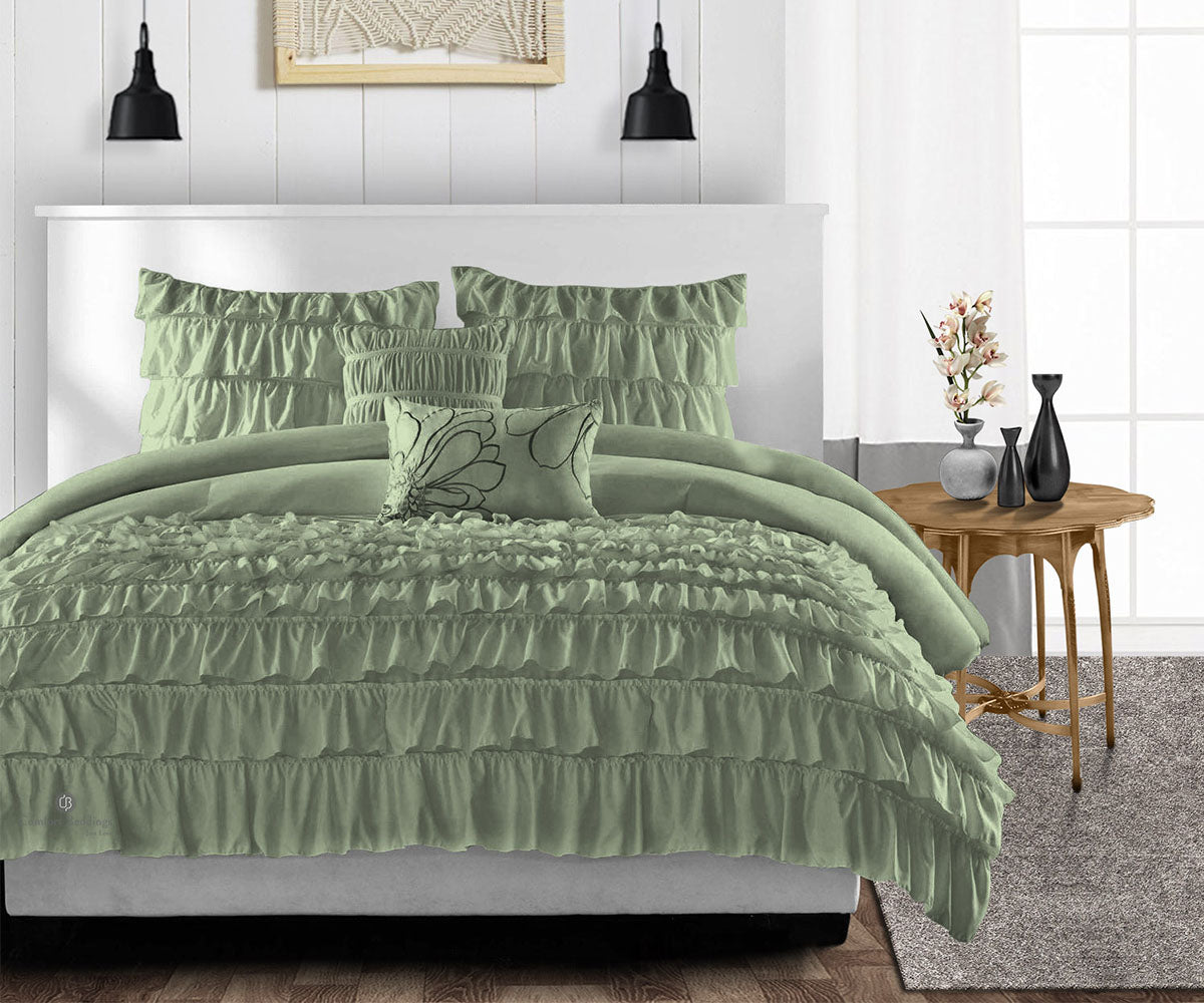 Moss ruffled comforter with Pillowcases - 1000 & 600 Thread Count