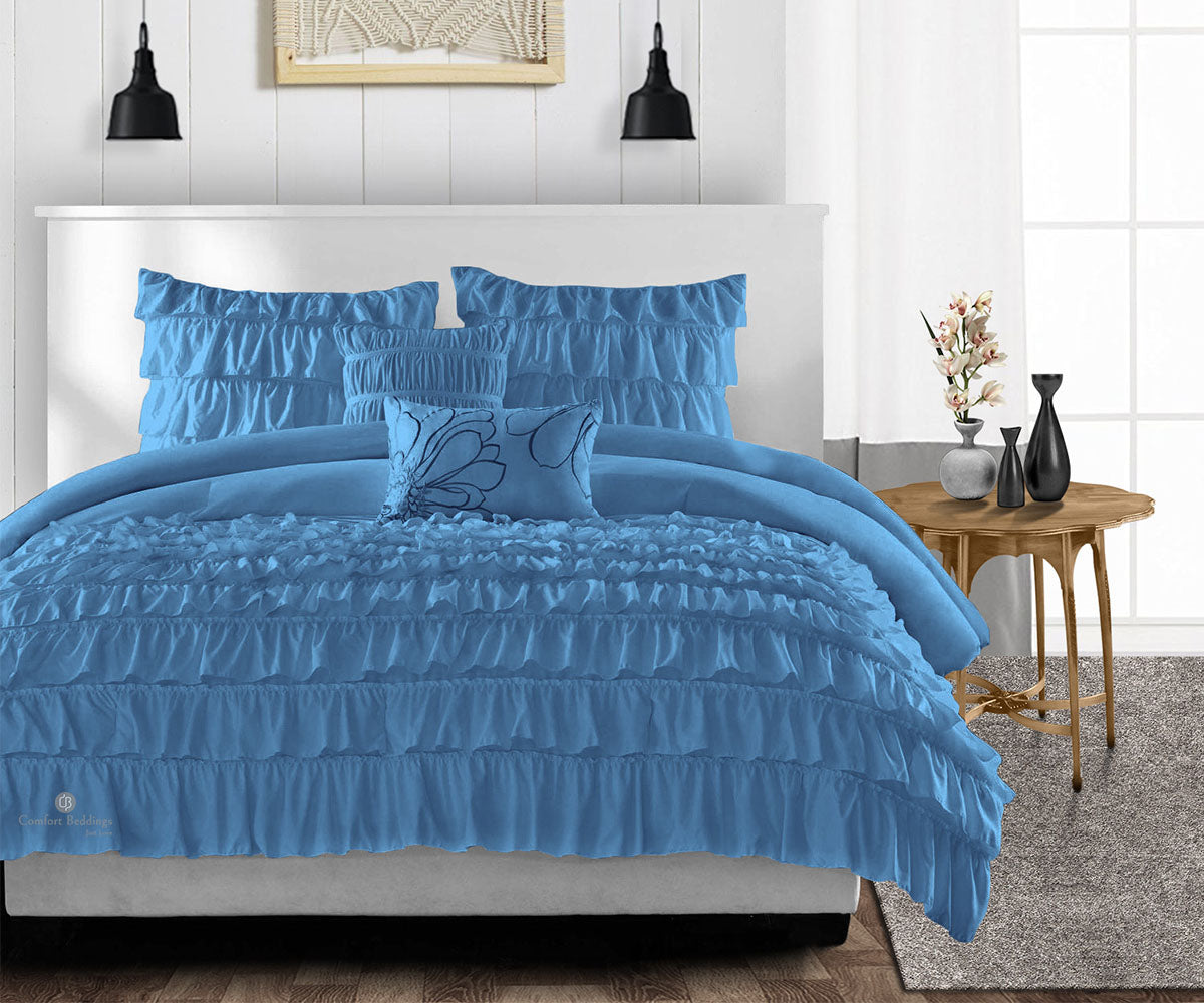 Best Selling Mediterranean Blue Ruffled Comforter