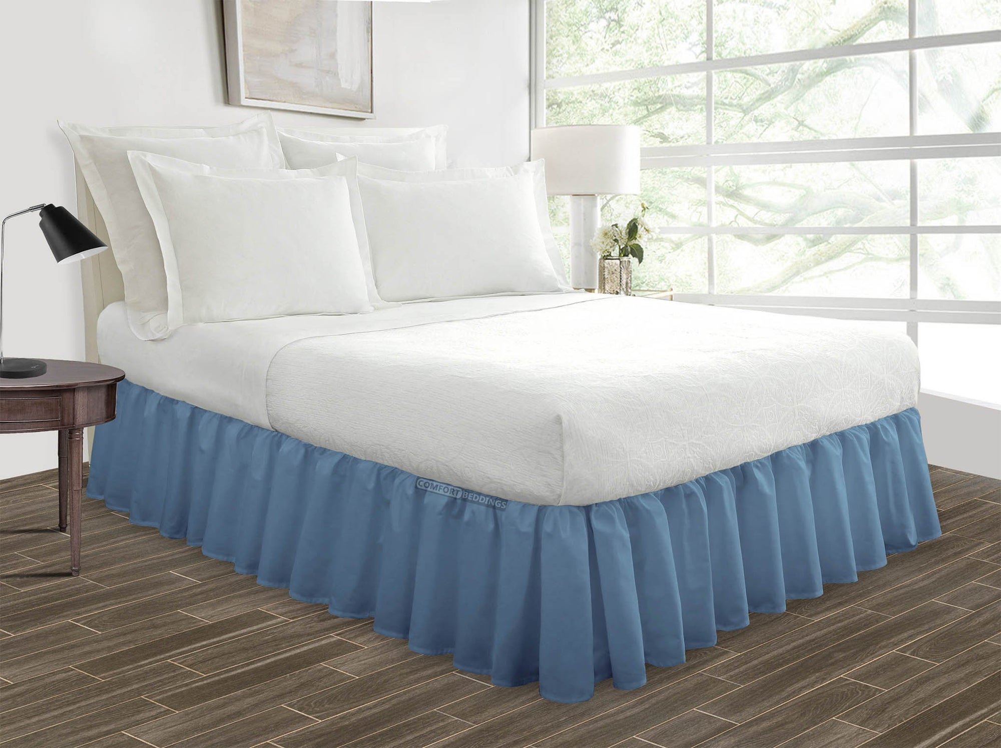 Luxury Mediterranean Blue Ruffled Bed Skirt