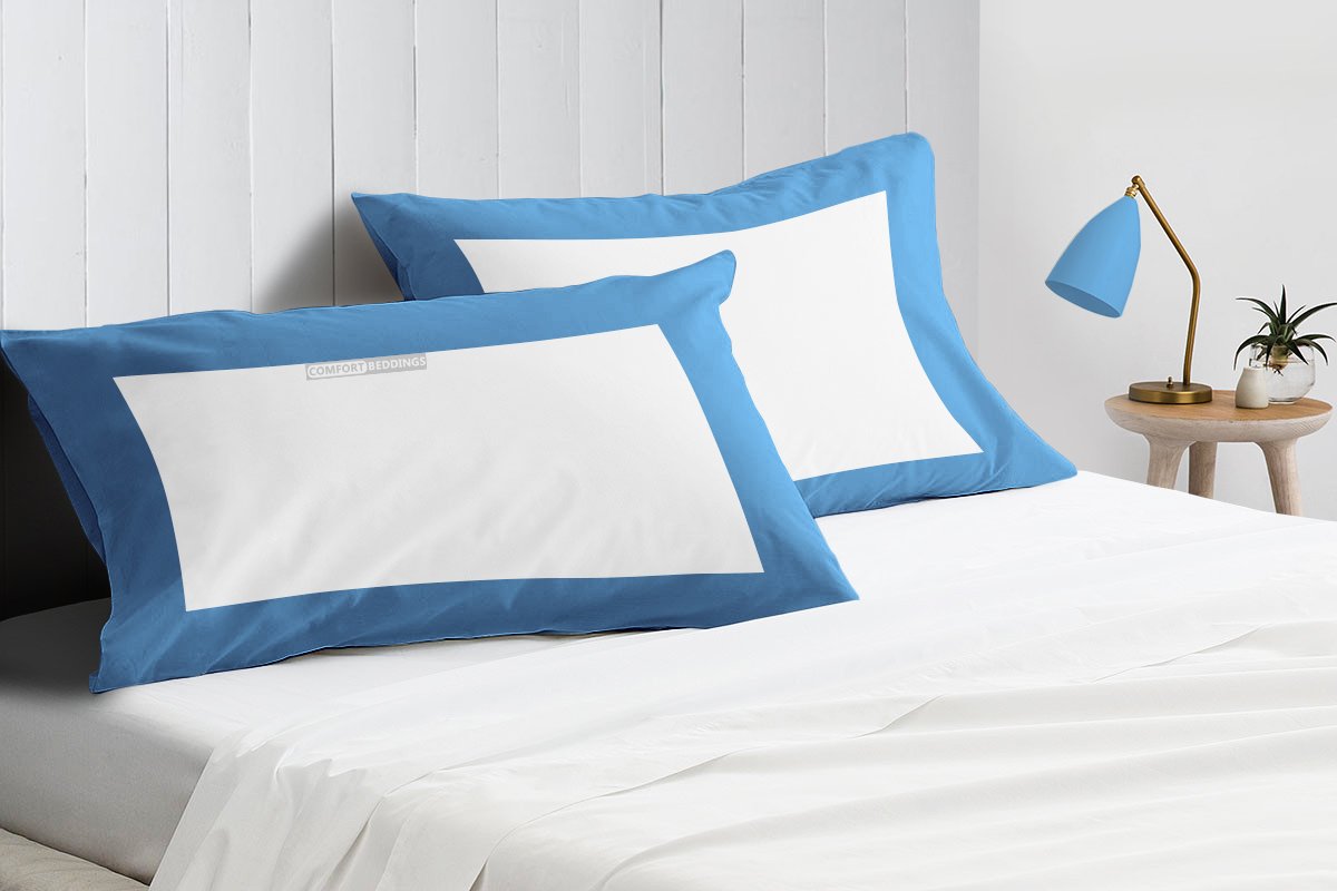 Soft Mediterranean blue - white two tone pillow cases