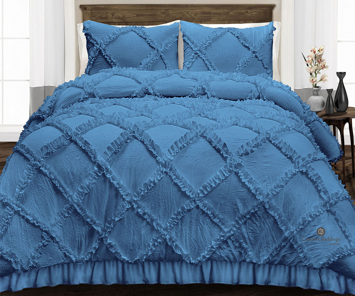 Mediterranean Blue Diamond Ruffle Comforter