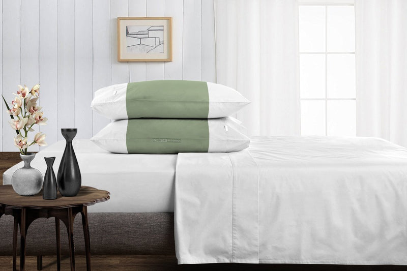 Soft luxurious moss - white contrast pillowcases