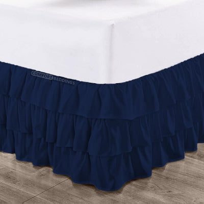 Navy Blue Multi ruffled bed skirt