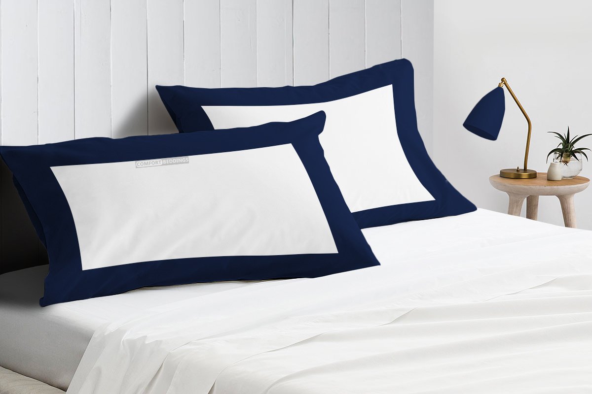 Luxurious navy blue - white two tone pillow cases