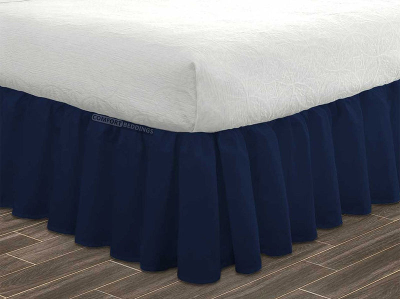 Luxury Navy Blue Ruffled Bed Skirt