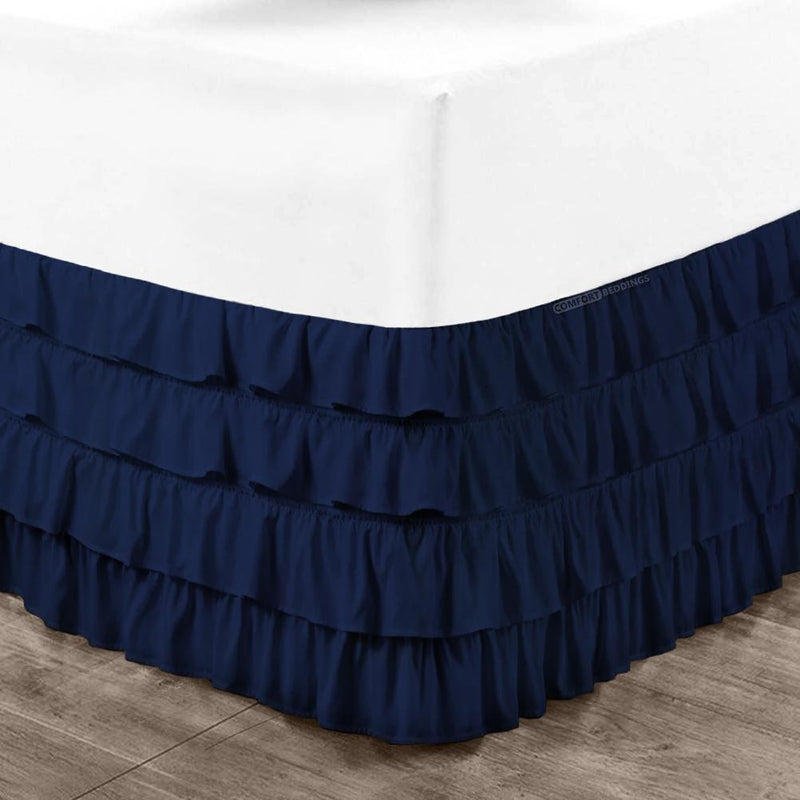 Navy Blue Waterfall Ruffled Bed Skirt