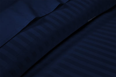 Navy Blue Stripe Split King Sheets Set