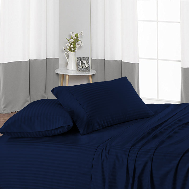 Navy Blue Stripe Waterbed Sheets Set