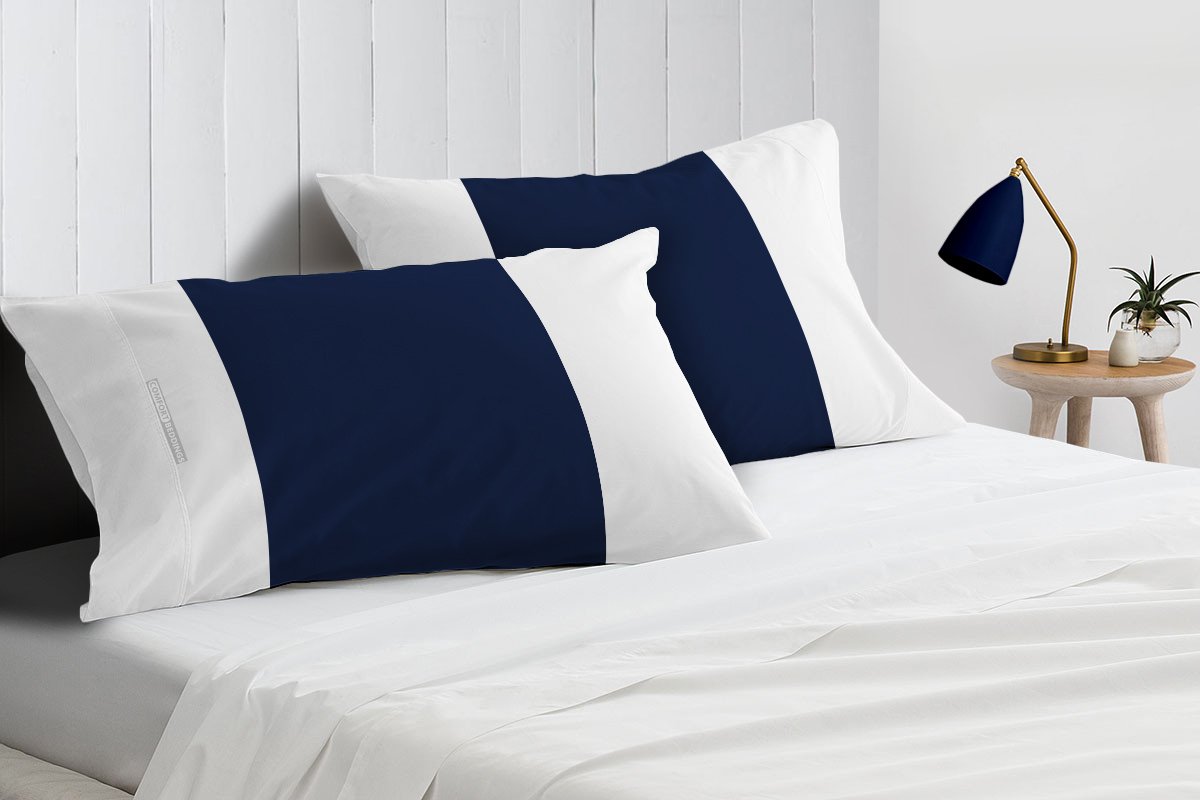 Luxurious Navy blue - white contrast pillowcases