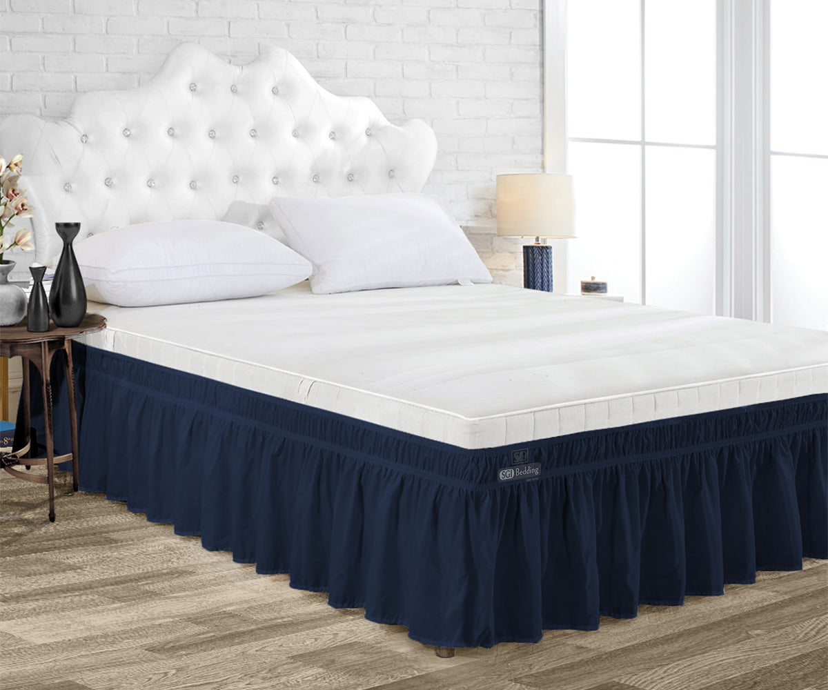 LUXURY NAVY BLUE WRAP AROUND BED SKIRT