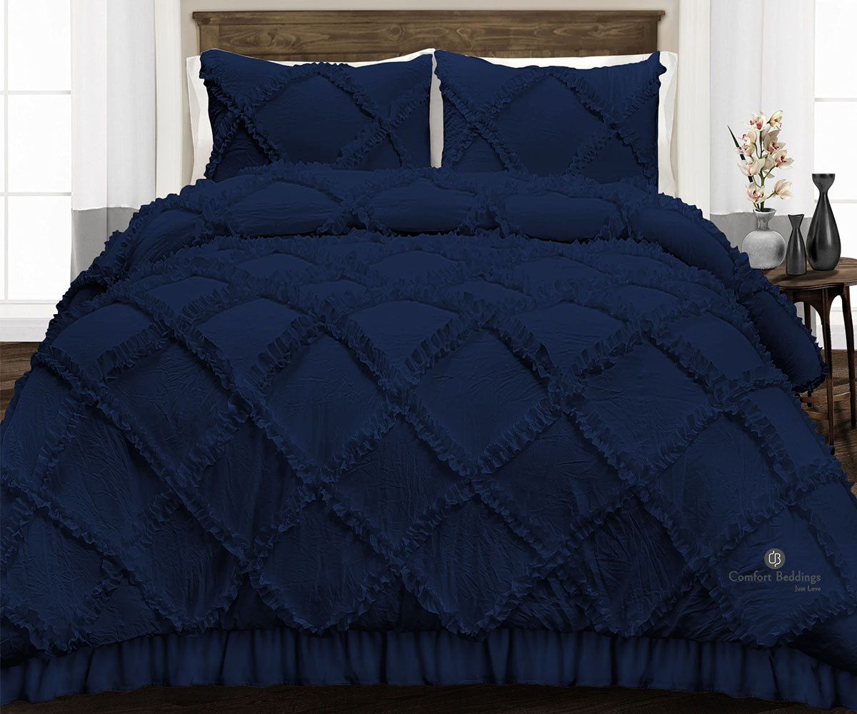 Navy Blue Diamond Ruffle Comforter