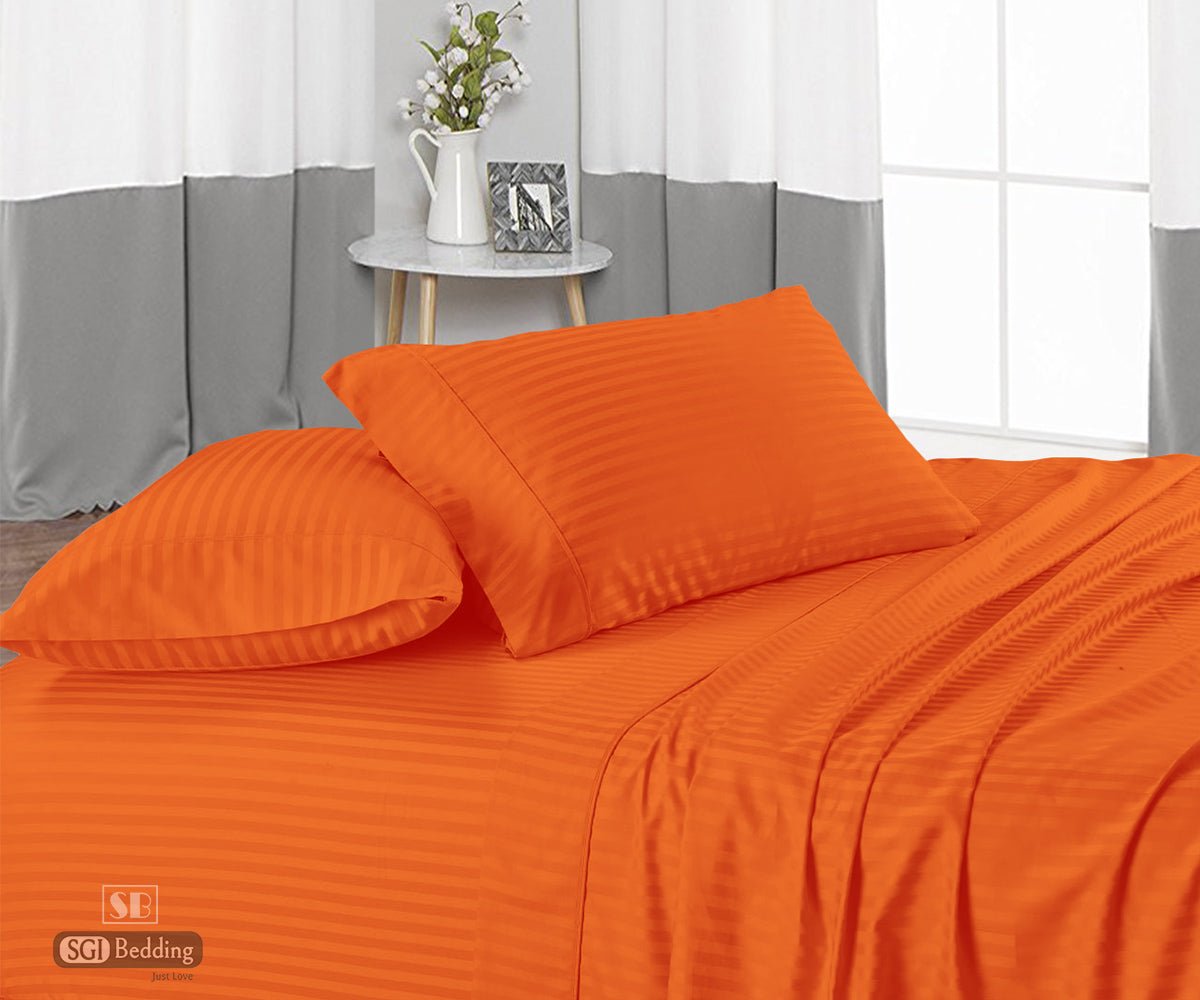 Orange Stripe Queen Size Bed Sheet