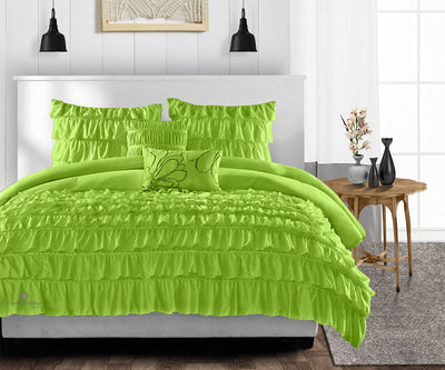 Luxurious Parrot Green ruffled comforter Set