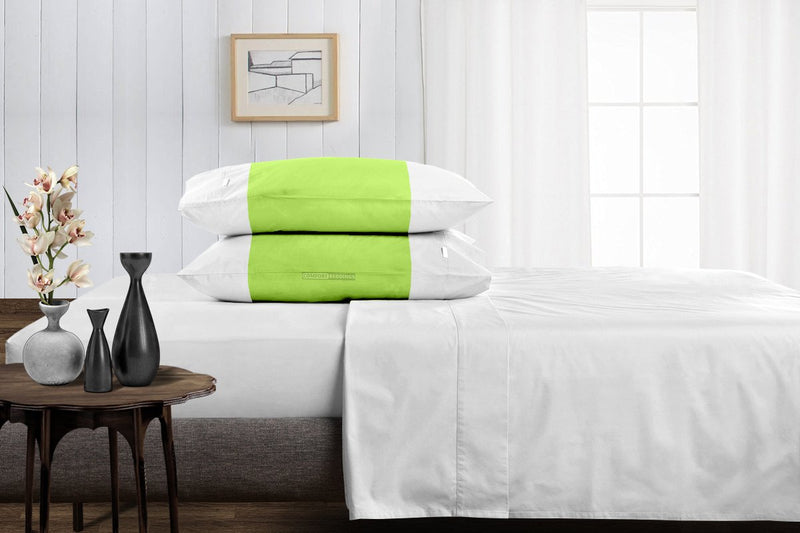 100% Egyptian cotton parrot green - white contrast pillowcases