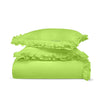 Luxurious Parrot Green Trimmed Ruffle Duvet Cover Set
