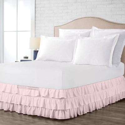 Pink Multi Ruffled bed skirt